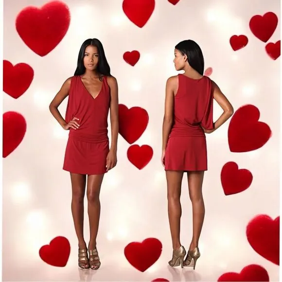 Haute Hippie Crimson Crush Cowl Sleeve Mini Dress Red  XS