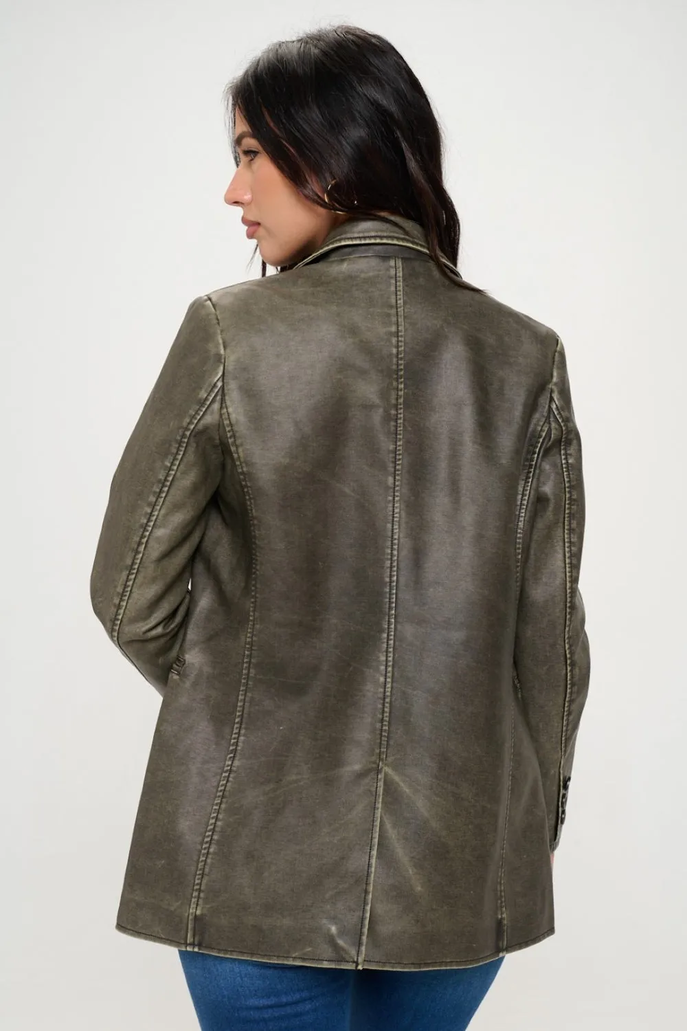 Hazel Blues® |  Coalition LA Single-Breasted Vegan Leather Blazer