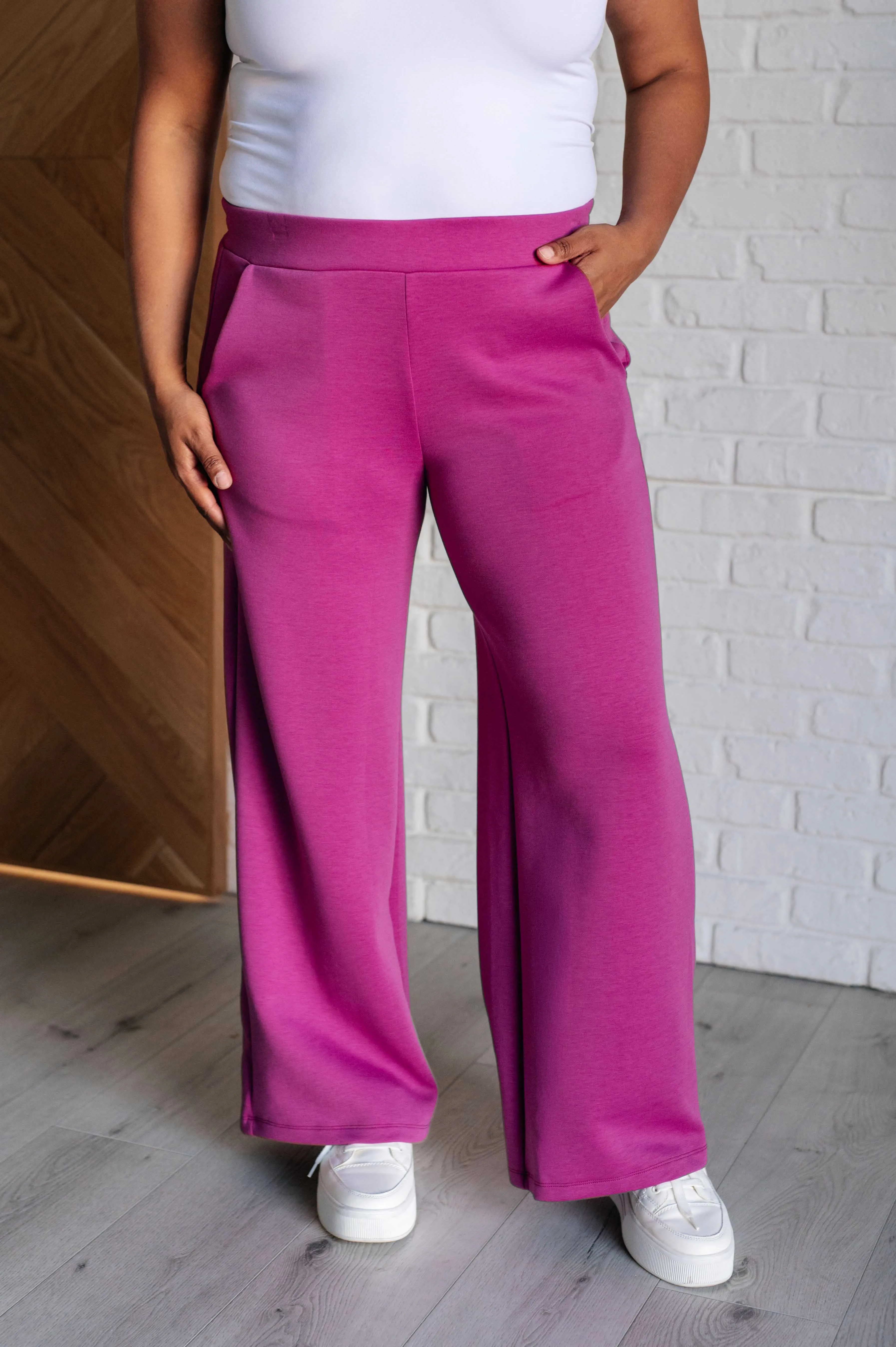 Hazel Blues® |  Resort Travel Wide Leg Crop Pant in Magenta