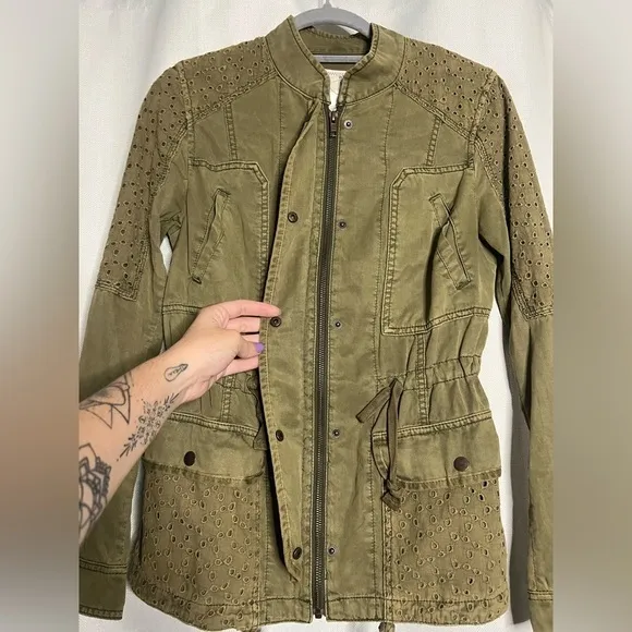 Hei Hei Anthropologie Olive Green Eyelet Jacket