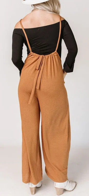 High Rise Wide Leg Suspender Pants