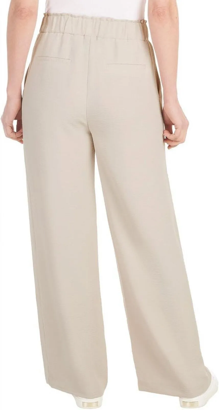 Hilary Radley Womens Wide Leg Crinkle Pants With Elasticwaistband Tan Brown S