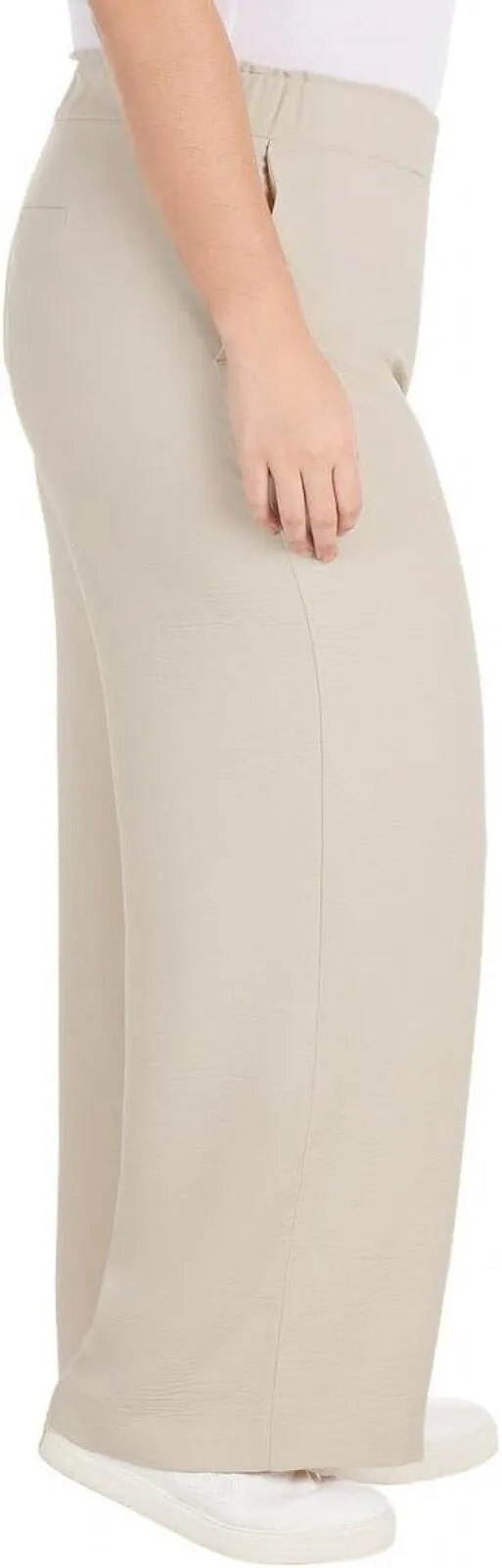 Hilary Radley Womens Wide Leg Crinkle Pants With Elasticwaistband Tan Brown S