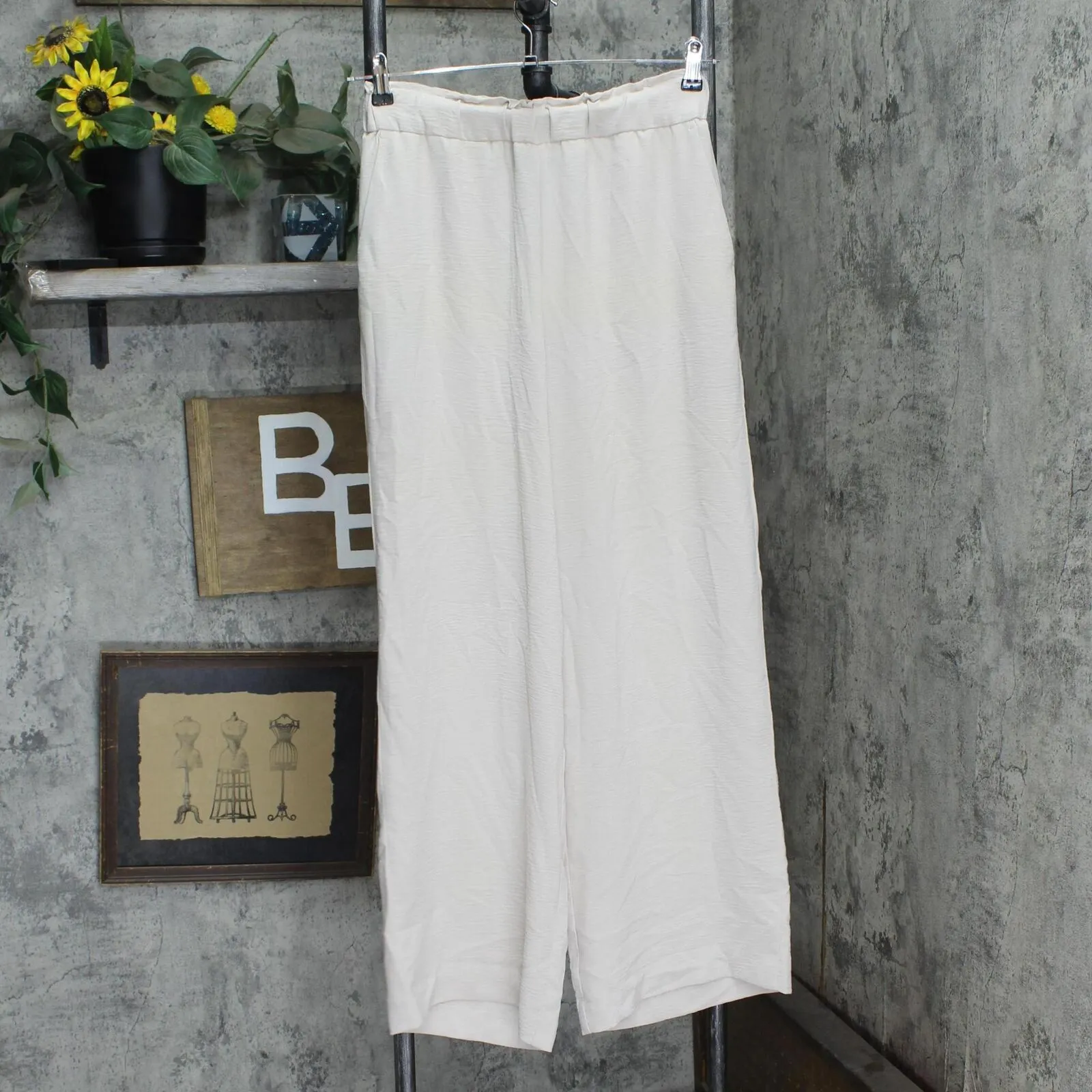 Hilary Radley Womens Wide Leg Crinkle Pants With Elasticwaistband Tan Brown S