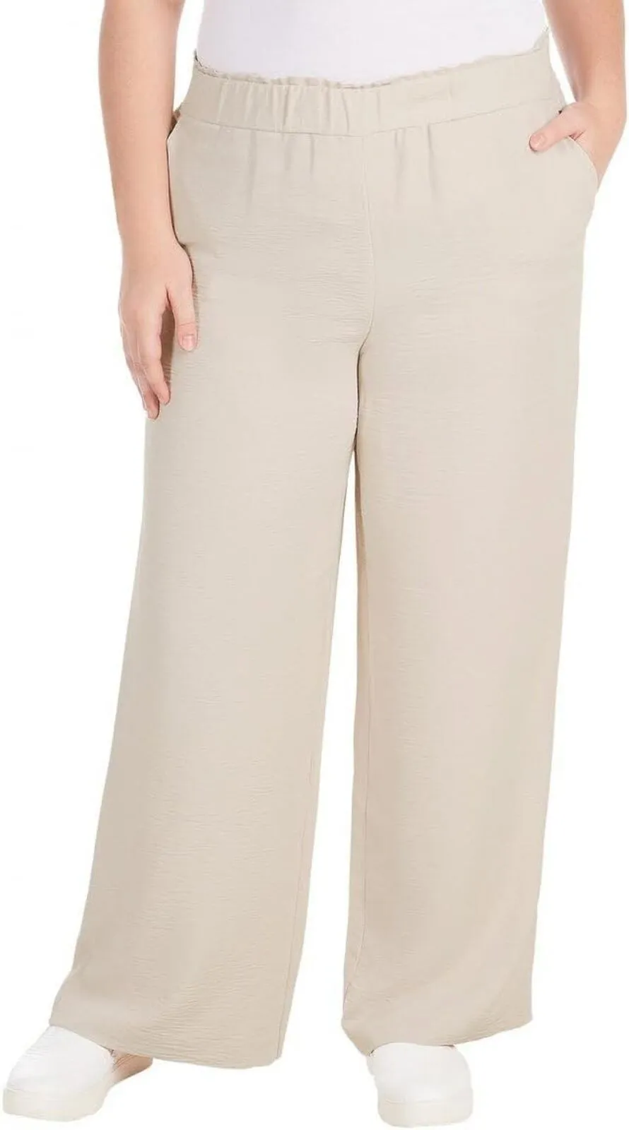 Hilary Radley Womens Wide Leg Crinkle Pants With Elasticwaistband Tan Brown S