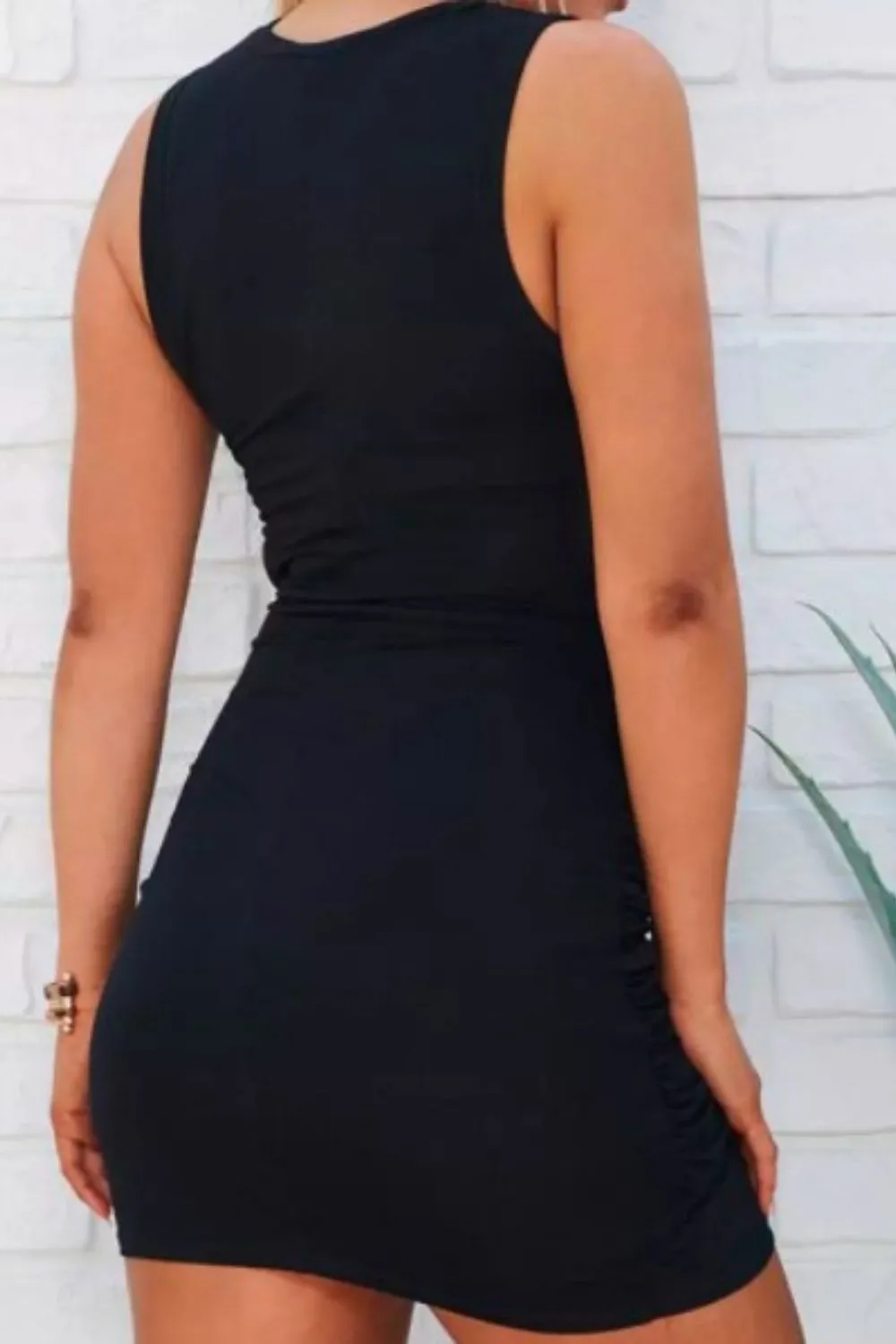 Hollow Out Twist Bodycon  Dress In Black