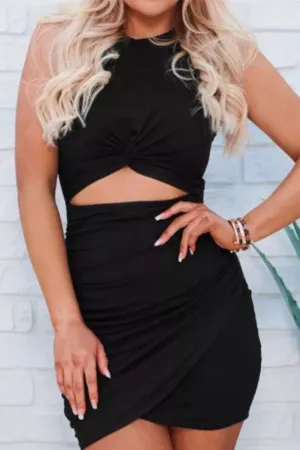 Hollow Out Twist Bodycon  Dress In Black