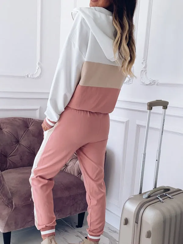 Hooded Stitching Sports And Leisure Suit Two-piece