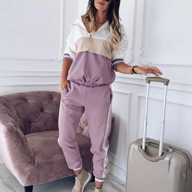 Hooded Stitching Sports And Leisure Suit Two-piece