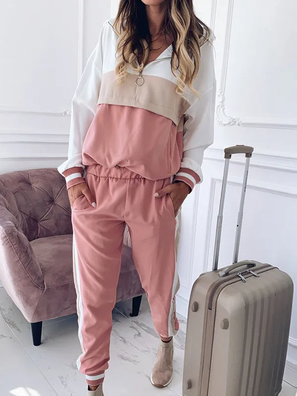 Hooded Stitching Sports And Leisure Suit Two-piece