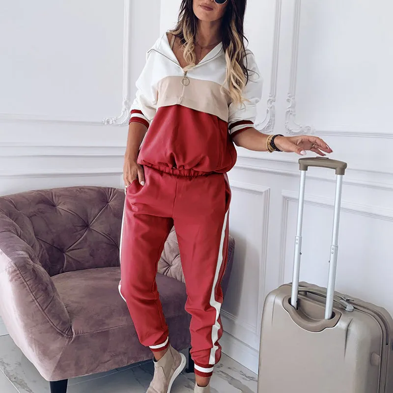 Hooded Stitching Sports And Leisure Suit Two-piece