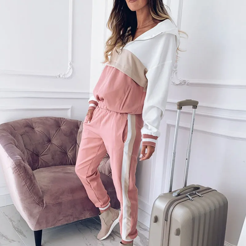 Hooded Stitching Sports And Leisure Suit Two-piece