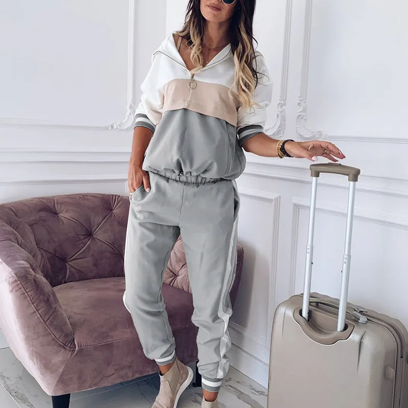Hooded Stitching Sports And Leisure Suit Two-piece