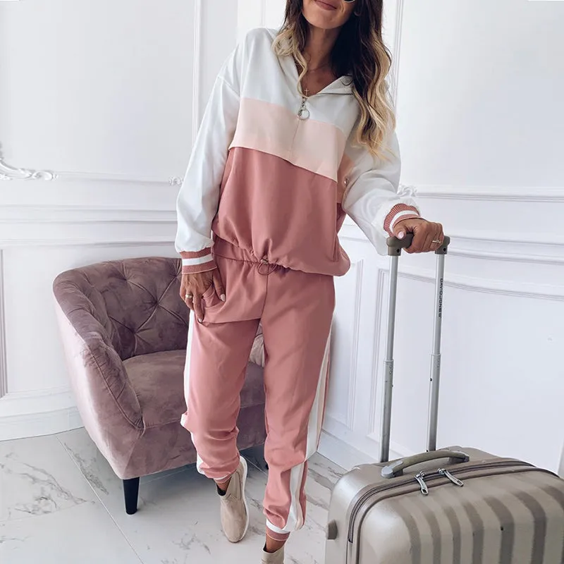 Hooded Stitching Sports And Leisure Suit Two-piece