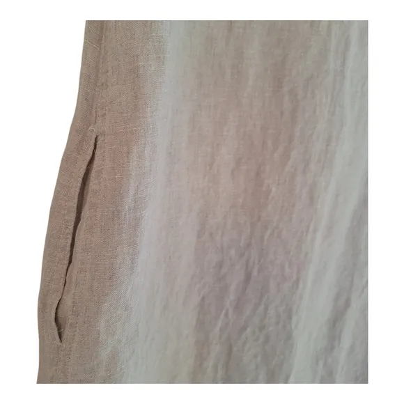 ILinen Lifestyle Shift Dress with Pockets Natural Flax Split V Neck Linen size L