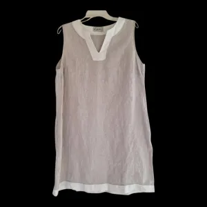 ILinen Lifestyle Shift Dress with Pockets Natural Flax Split V Neck Linen size L