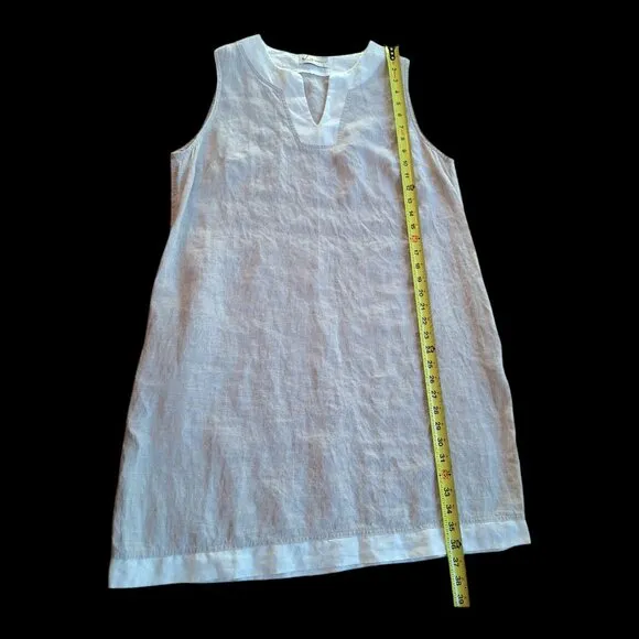 ILinen Lifestyle Shift Dress with Pockets Natural Flax Split V Neck Linen size L
