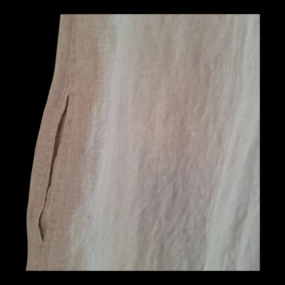 ILinen Lifestyle Shift Dress with Pockets Natural Flax Split V Neck Linen size L