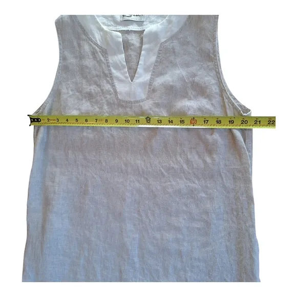ILinen Lifestyle Shift Dress with Pockets Natural Flax Split V Neck Linen size L