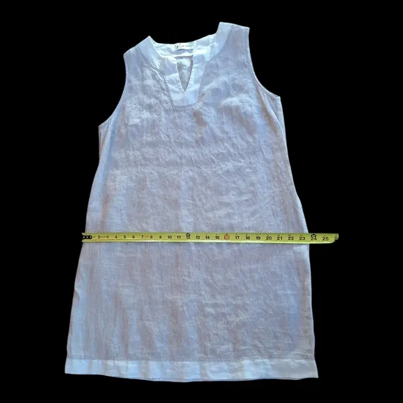 ILinen Lifestyle Shift Dress with Pockets Natural Flax Split V Neck Linen size L