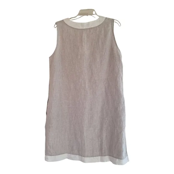 ILinen Lifestyle Shift Dress with Pockets Natural Flax Split V Neck Linen size L