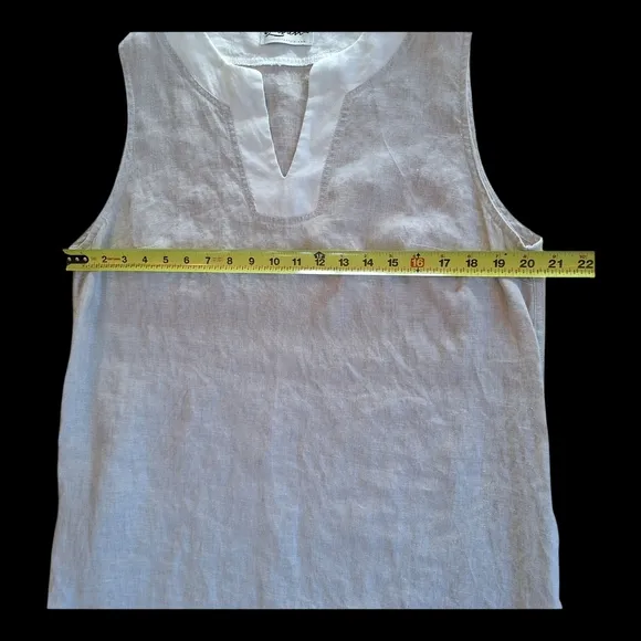 ILinen Lifestyle Shift Dress with Pockets Natural Flax Split V Neck Linen size L