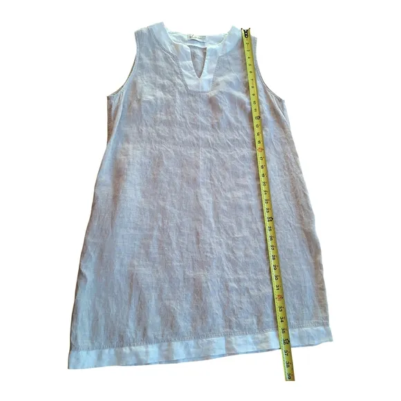 ILinen Lifestyle Shift Dress with Pockets Natural Flax Split V Neck Linen size L