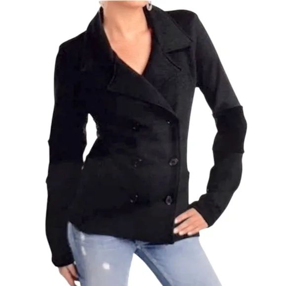 James Perce Black Double-Breasted Heavy Cotton Knit Jacket