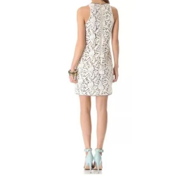 Juicy Couture Angel Beige Guipure Lace Sexy Mini Shift Party Dress Sz 0 Coquette