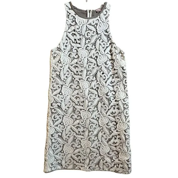 Juicy Couture Angel Beige Guipure Lace Sexy Mini Shift Party Dress Sz 0 Coquette