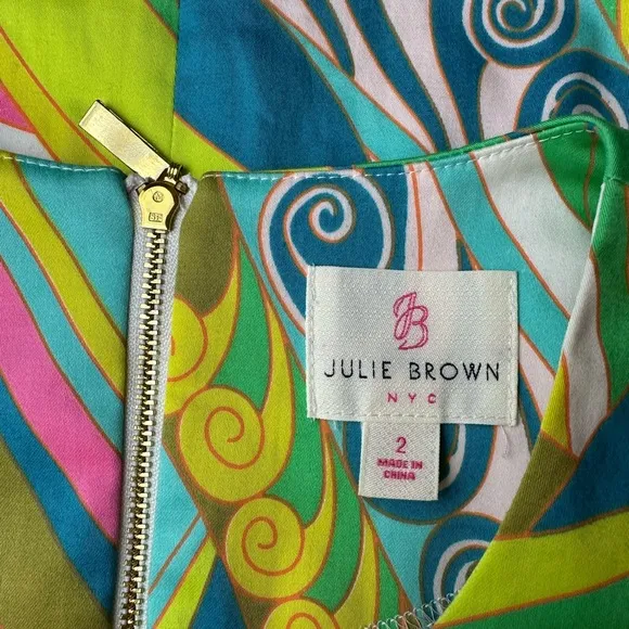 JULIE BROWN NYC Sleeveless Neon Shift Summer Dress | Size 2