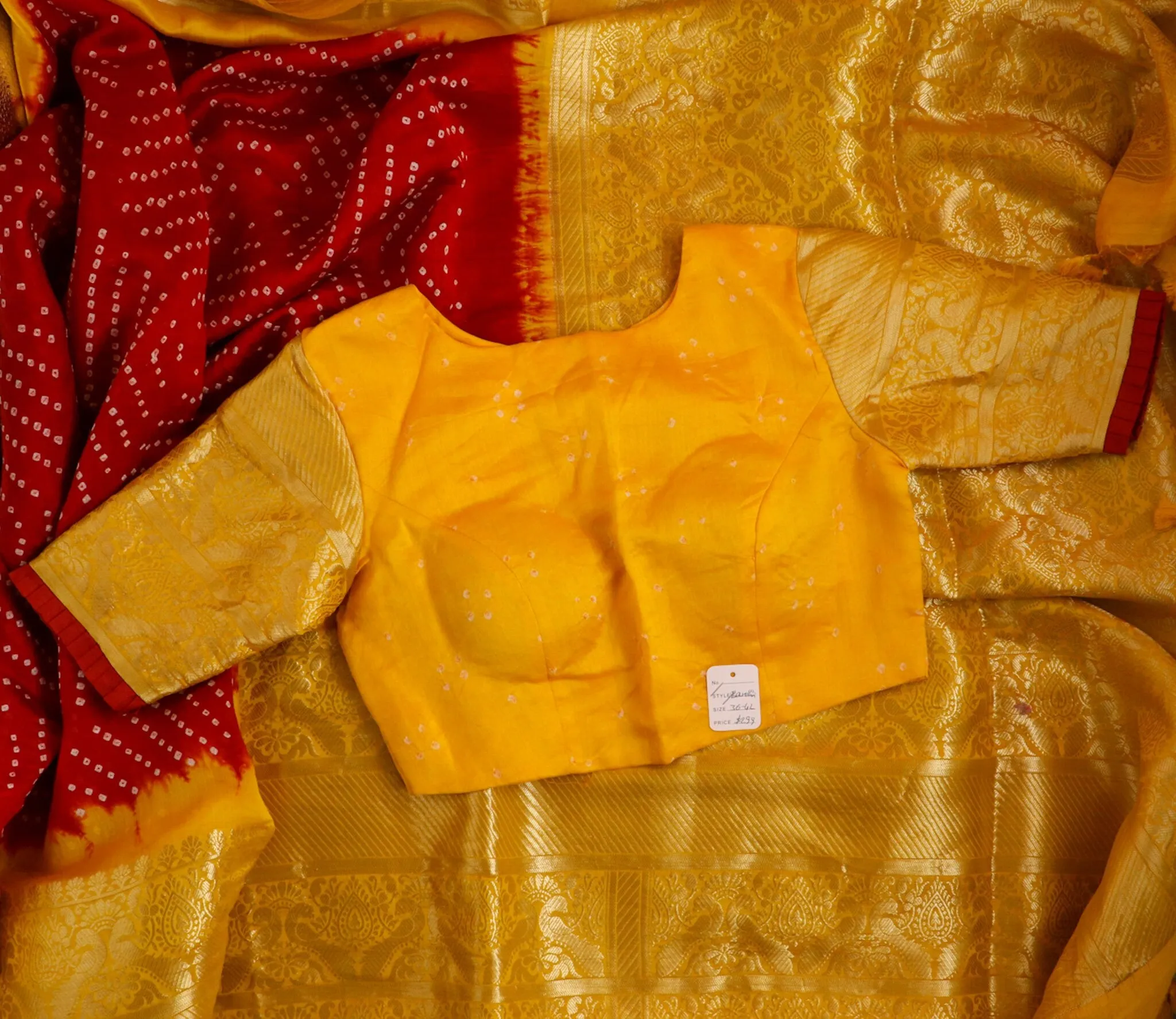 Kanchi Bandhini Saree Mehendi Saree Fusion saree Wedding saree Sangeet Saree Haldi Saree Maggam Work Blouse - Ready to Ship Saree