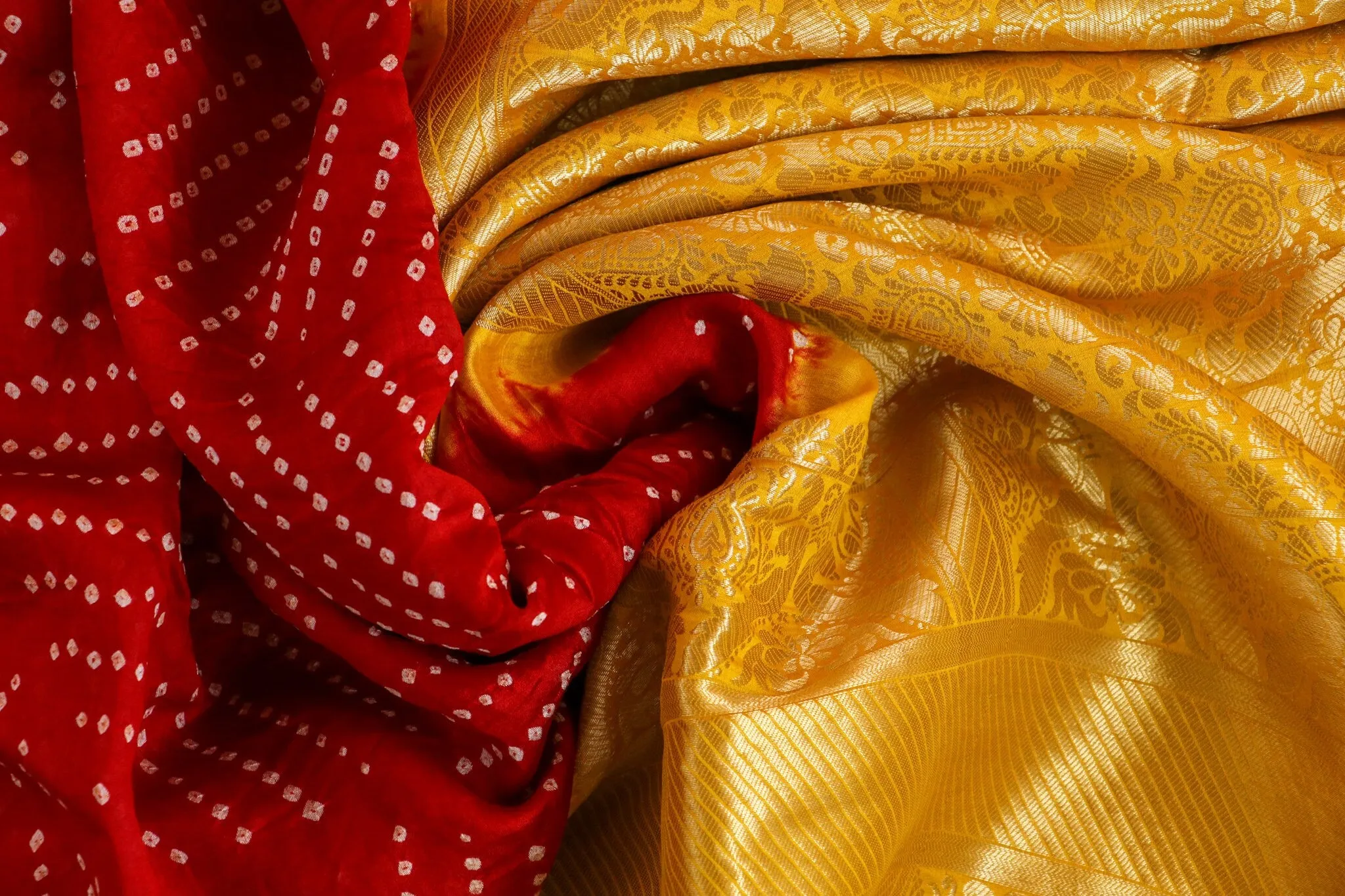 Kanchi Bandhini Saree Mehendi Saree Fusion saree Wedding saree Sangeet Saree Haldi Saree Maggam Work Blouse - Ready to Ship Saree