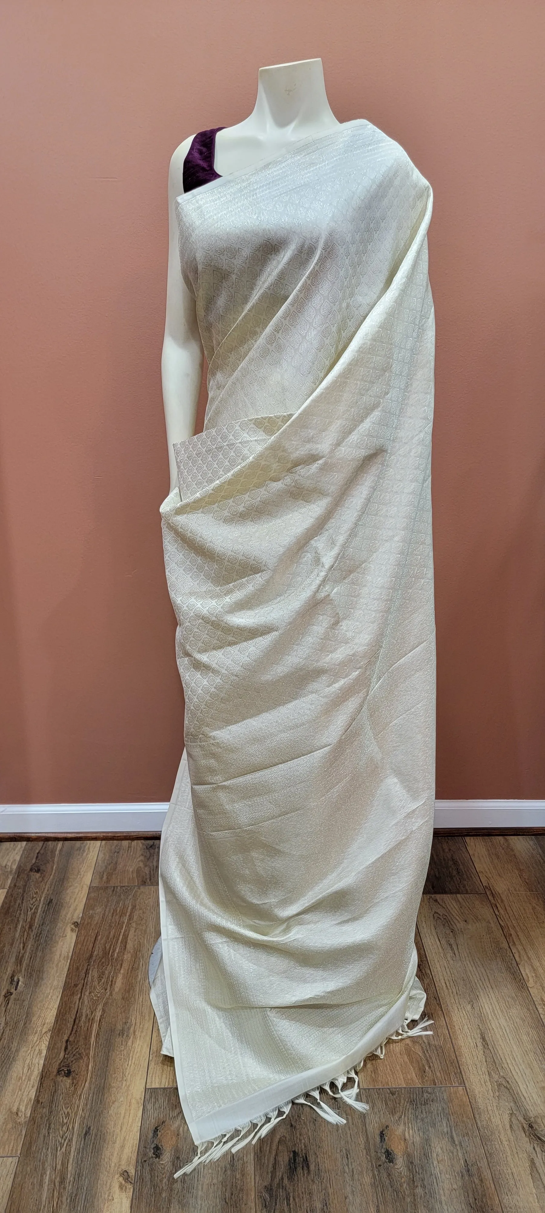 Kanchi Saree with Silver Zari, Custom Blouse