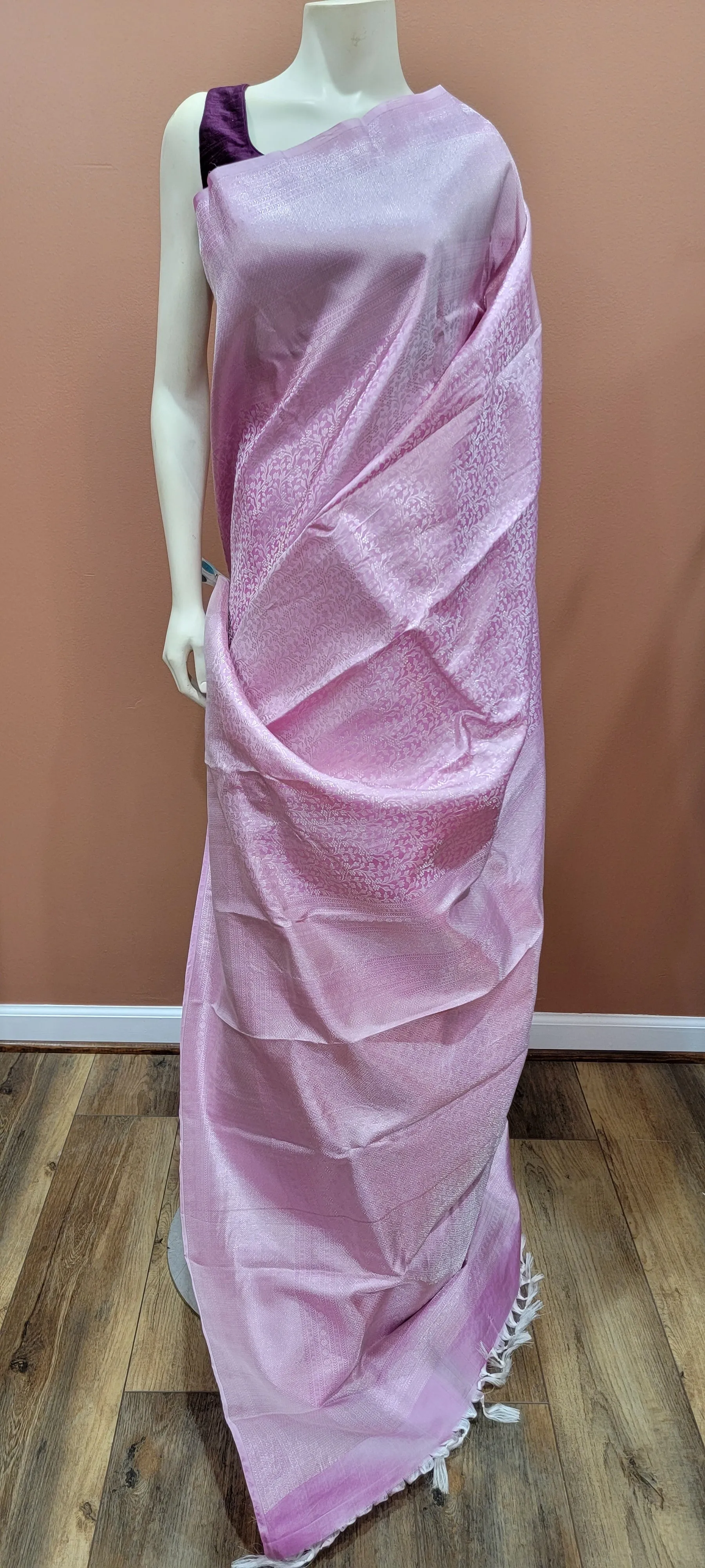Kanchi Saree with Silver Zari, Custom Blouse