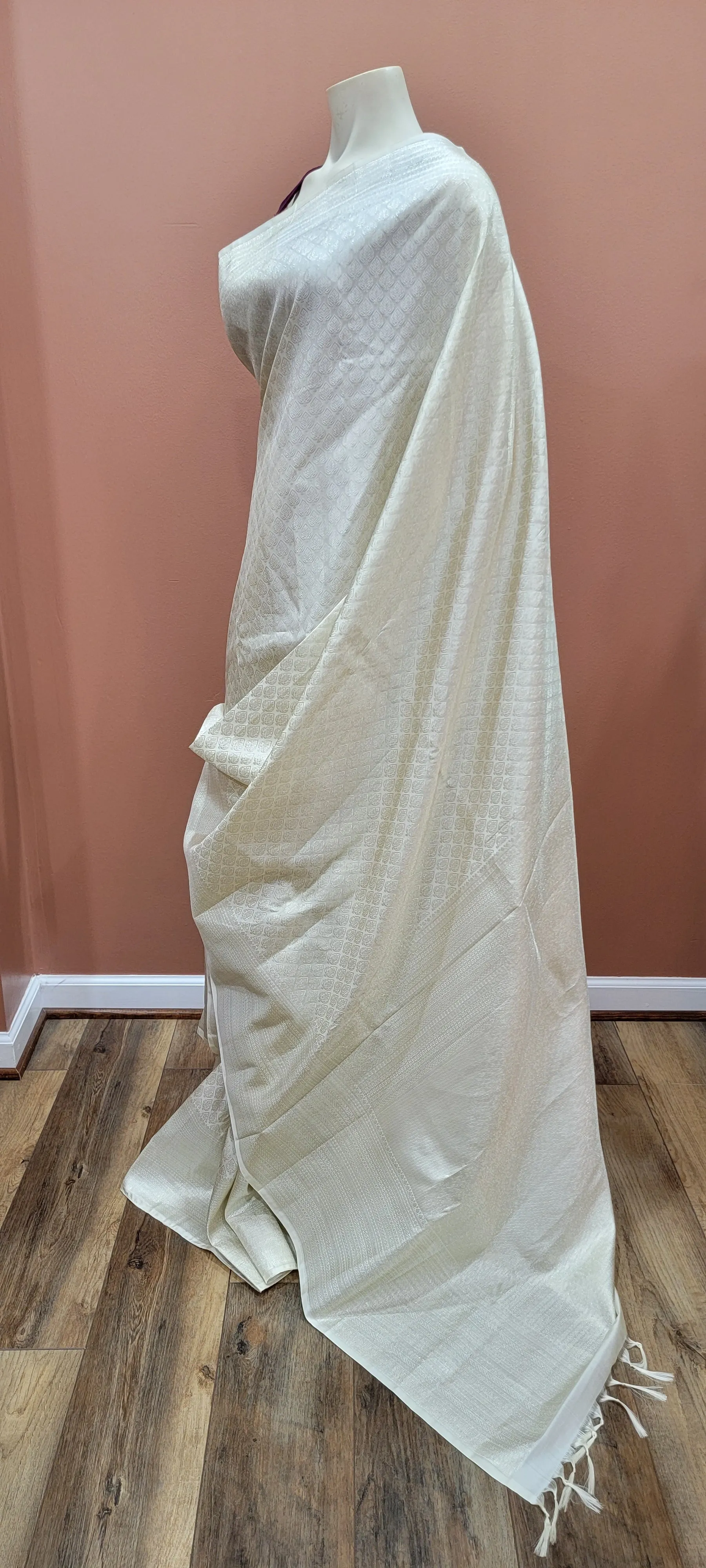 Kanchi Saree with Silver Zari, Custom Blouse