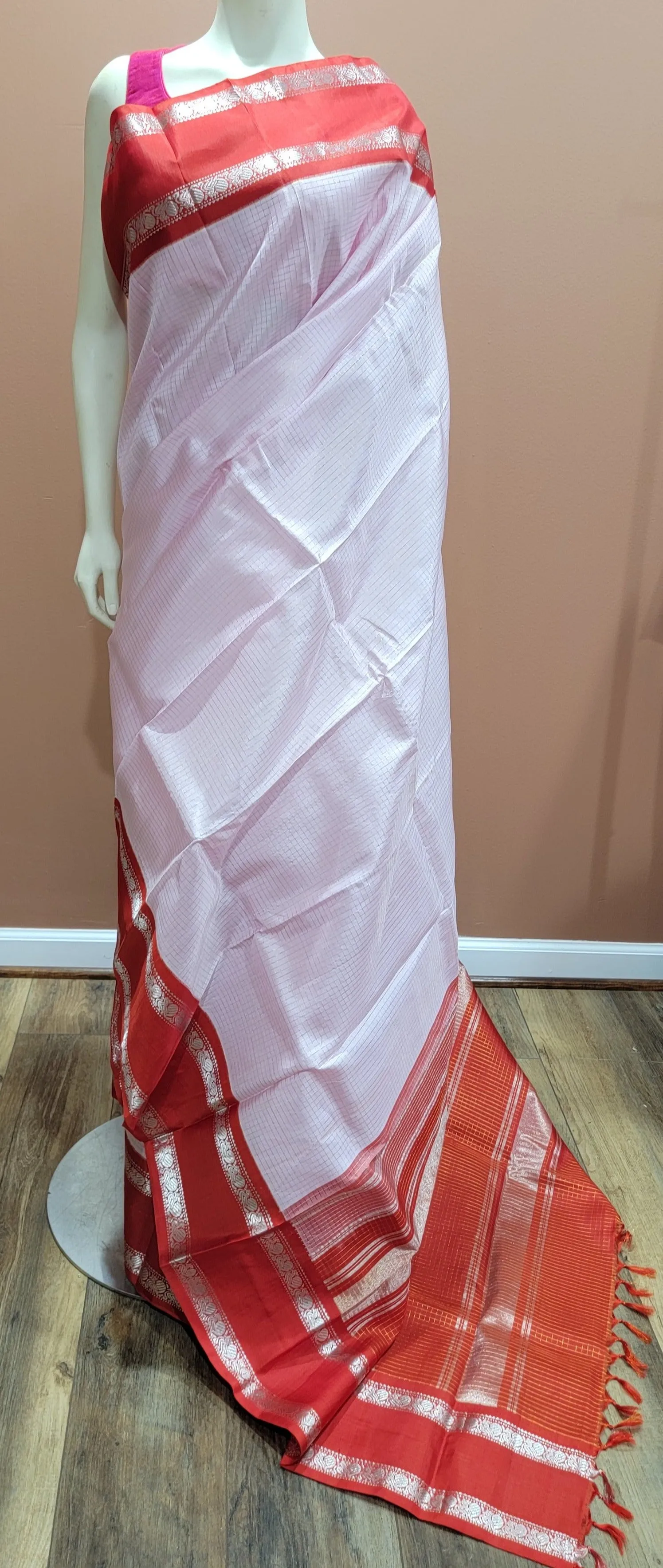 Kanchi Silk Saree in pink and Red