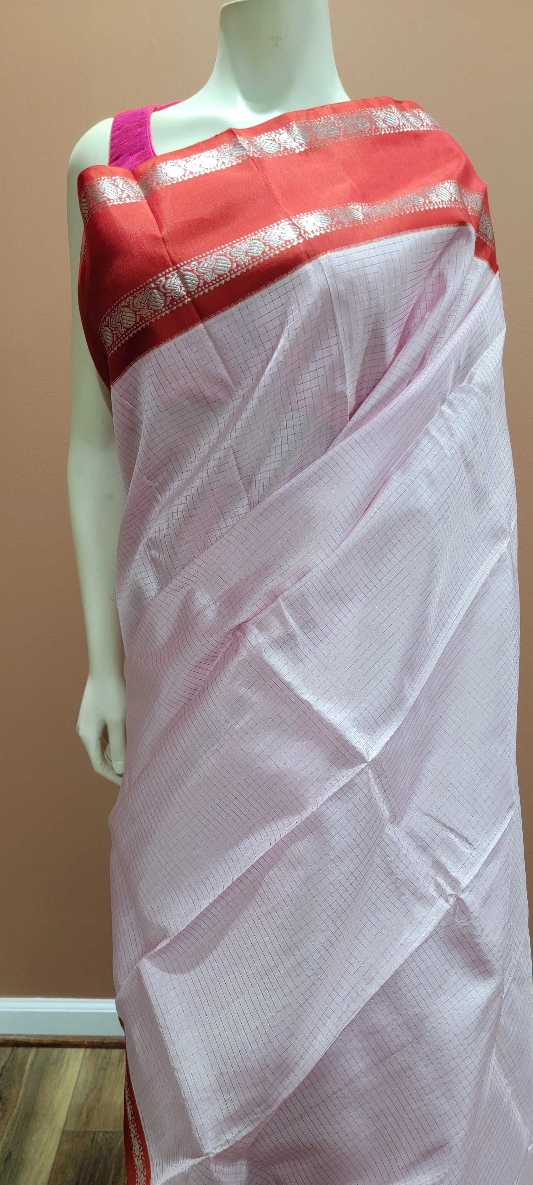 Kanchi Silk Saree in pink and Red