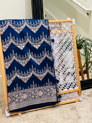 Katan Banaras Saree in Blue W/ CustomBlouse.