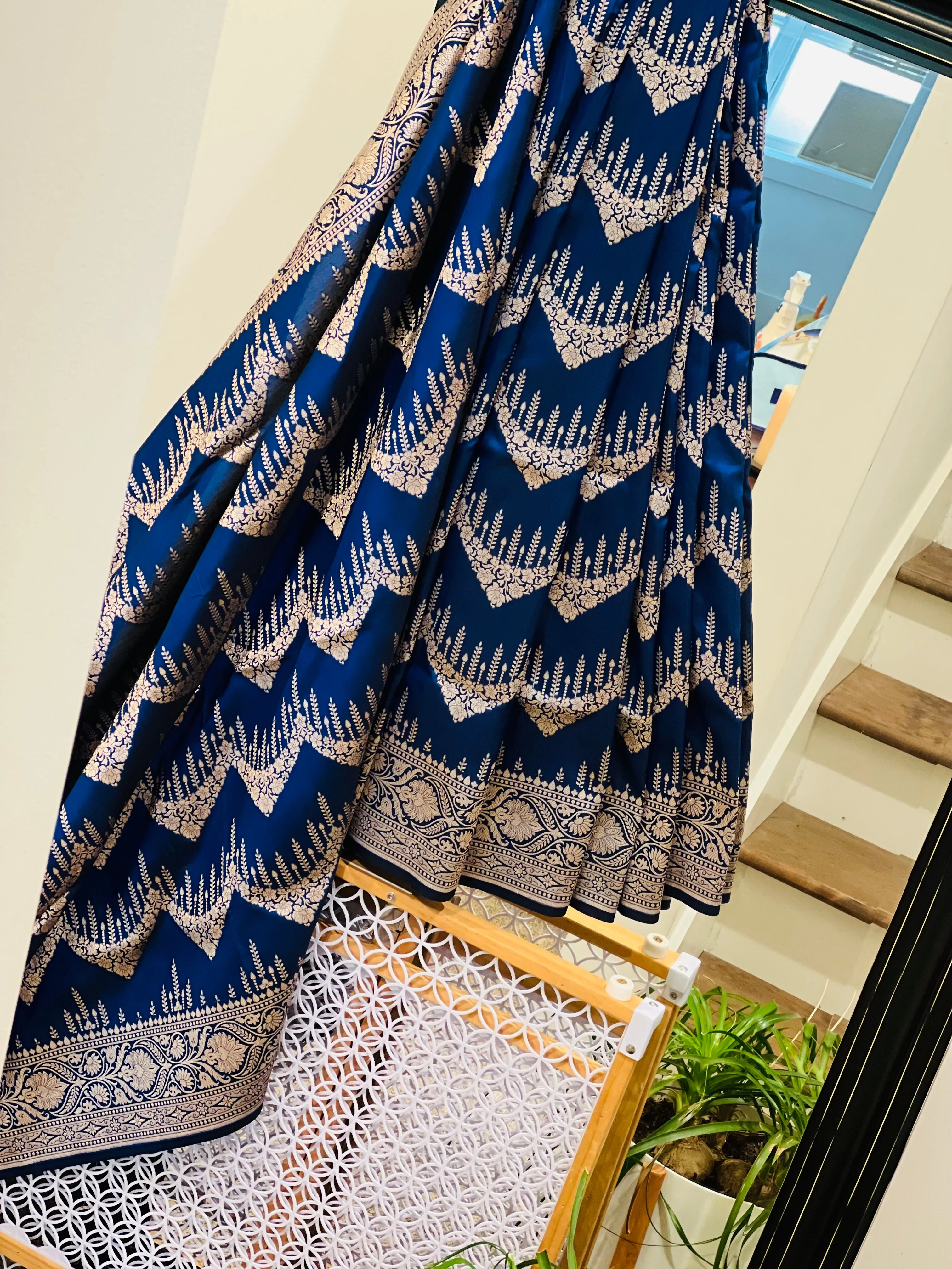 Katan Banaras Saree in Blue W/ CustomBlouse.
