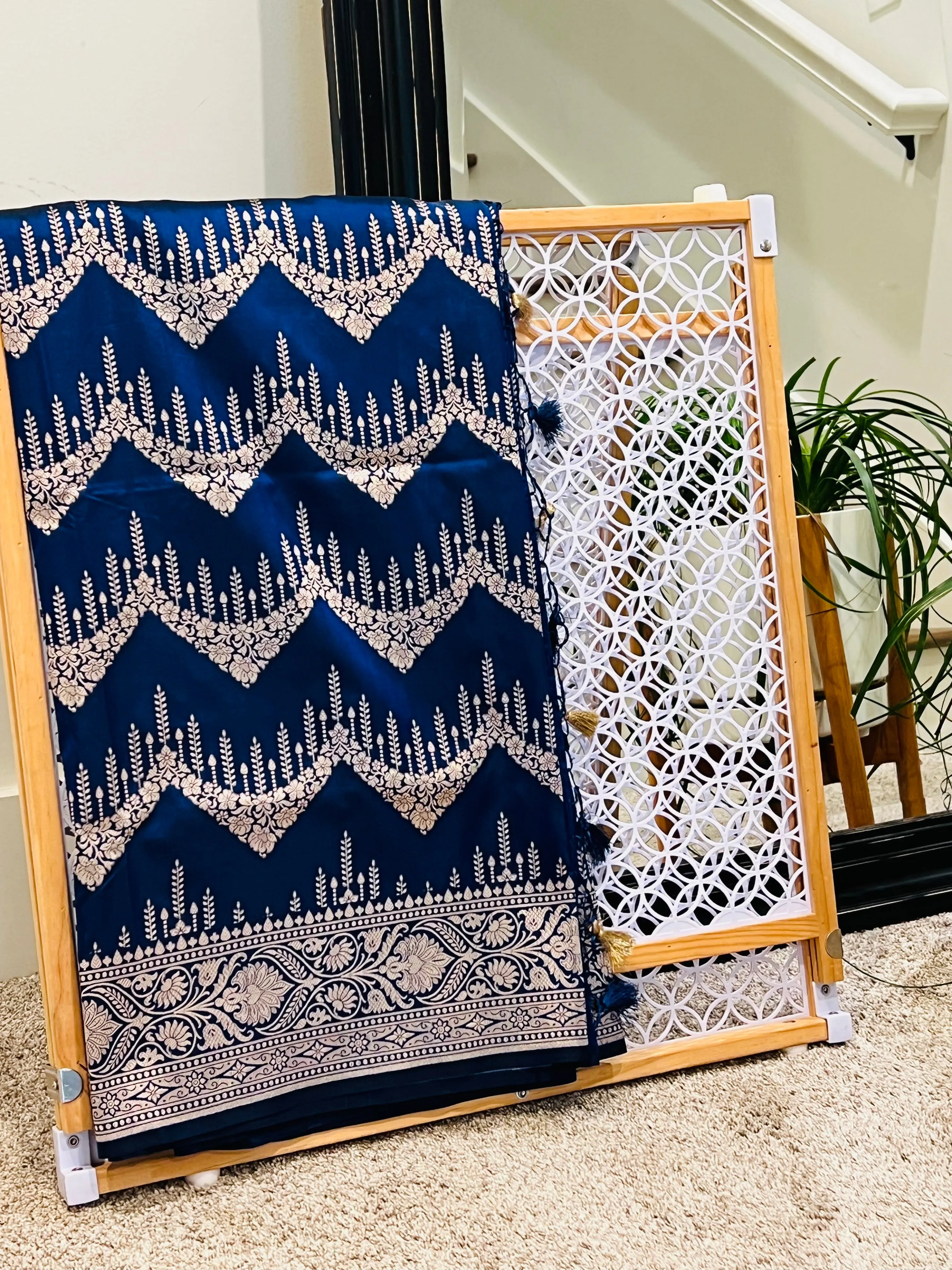 Katan Banaras Saree in Blue W/ CustomBlouse.