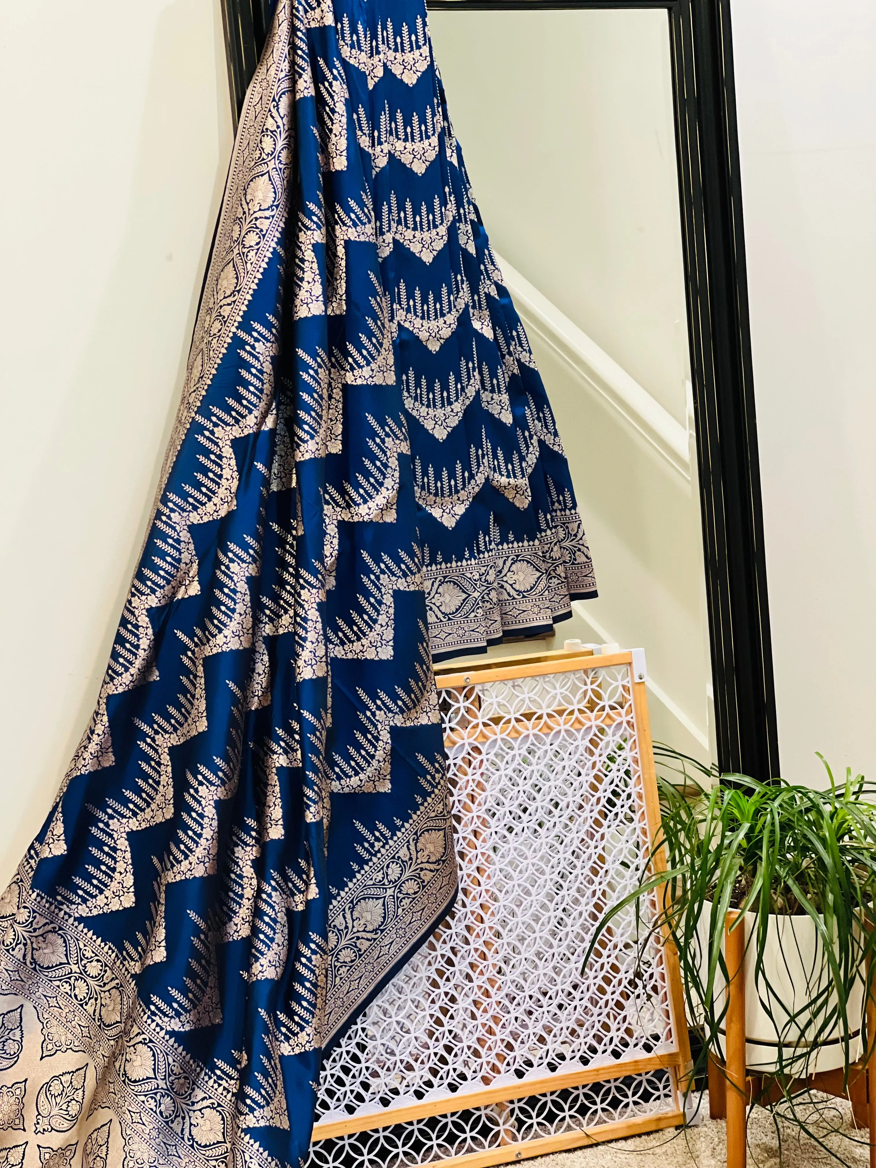 Katan Banaras Saree in Blue W/ CustomBlouse.