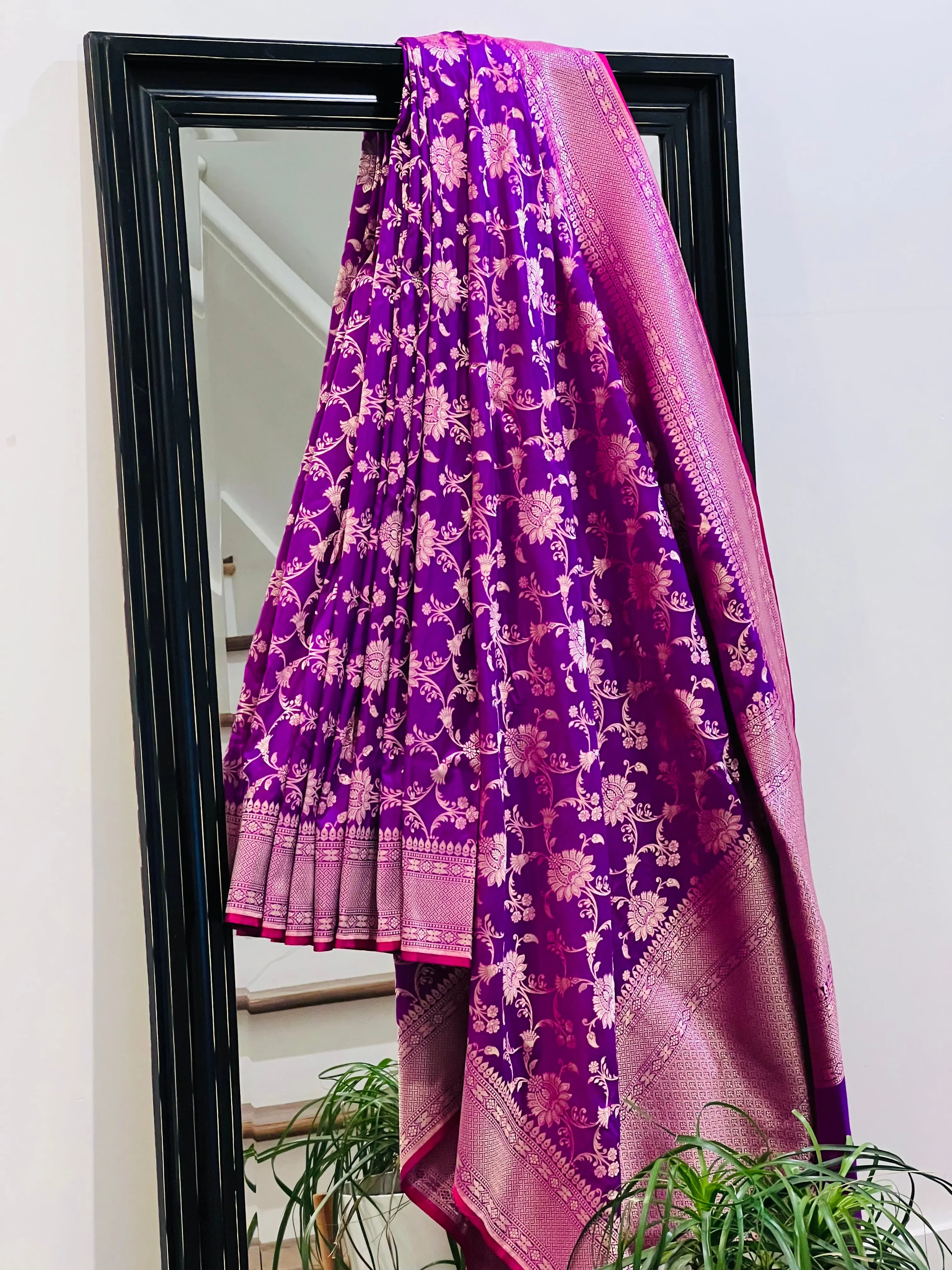 Katan Banaras Saree in Purple W/ CustomBlouse.