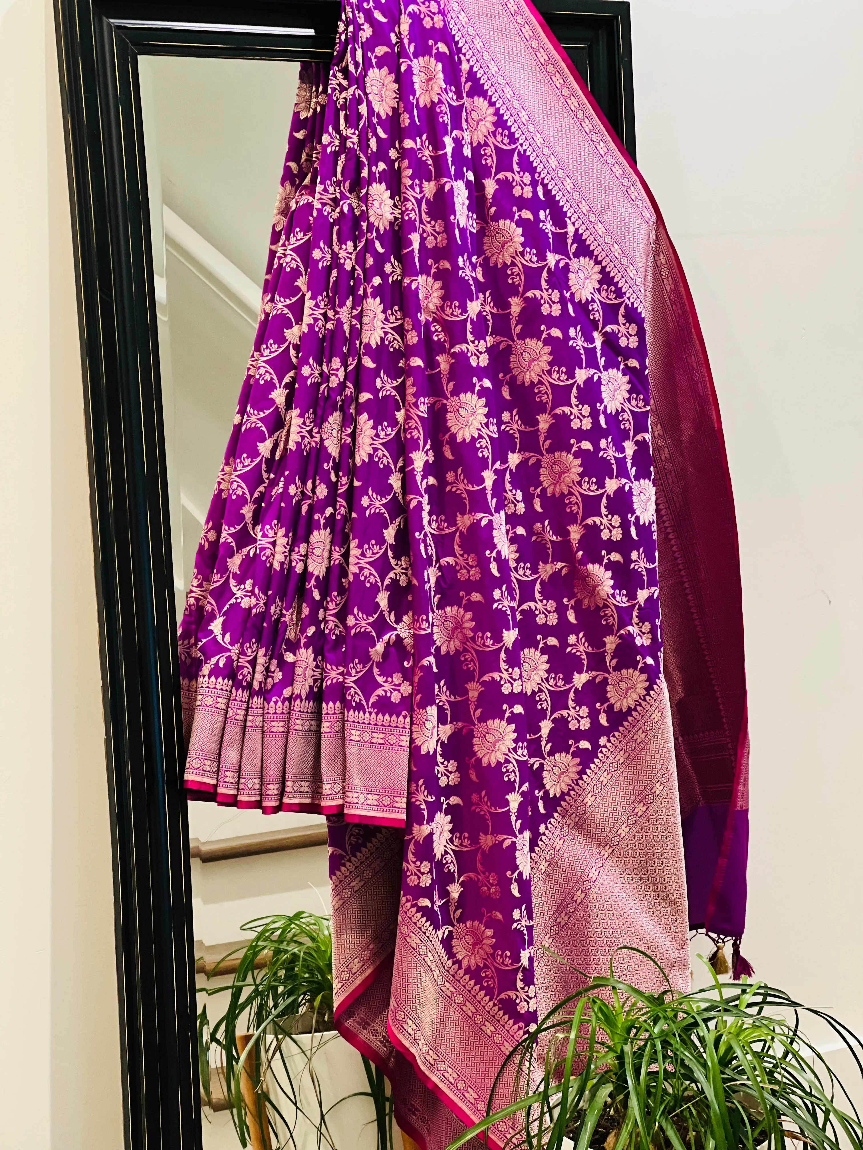Katan Banaras Saree in Purple W/ CustomBlouse.