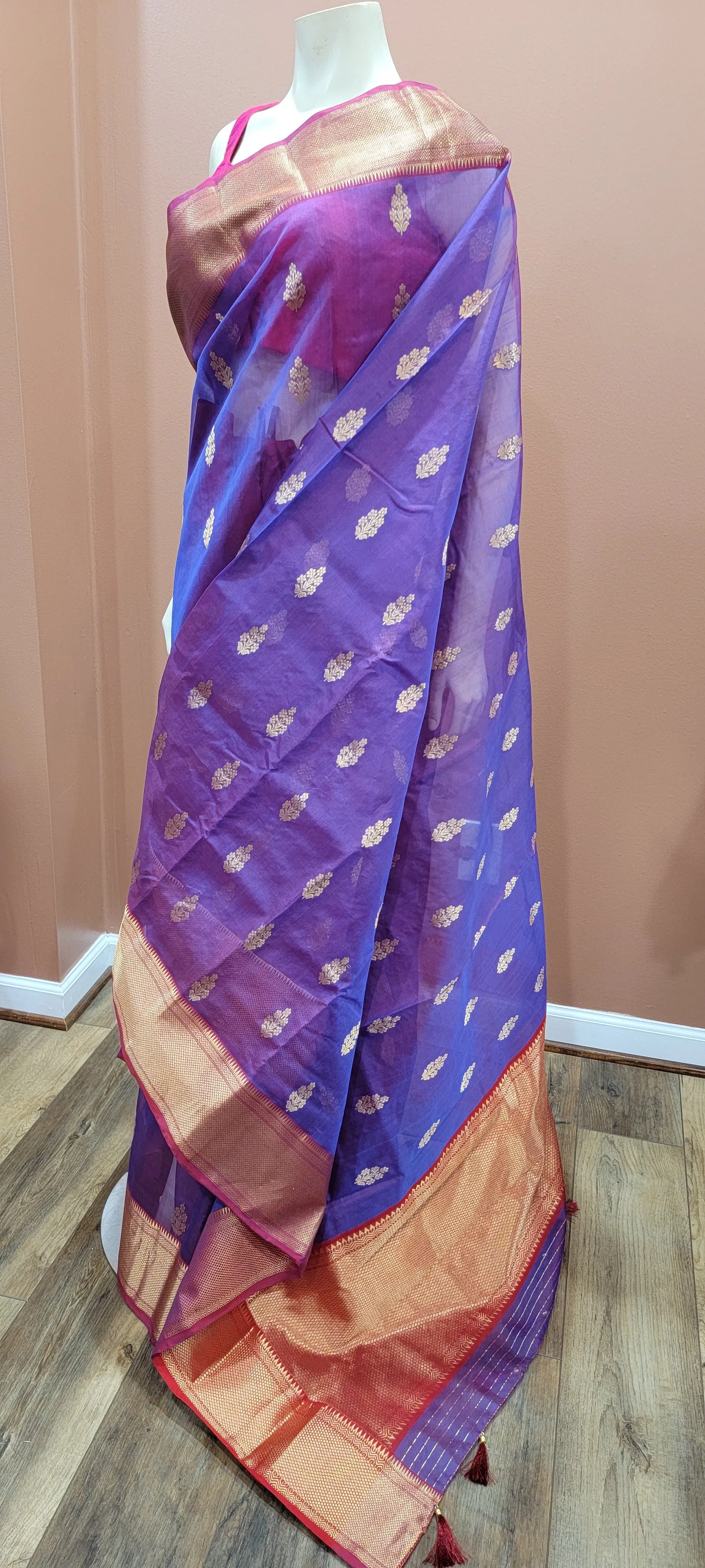 Katan Chanderi Silk Saree in Violet