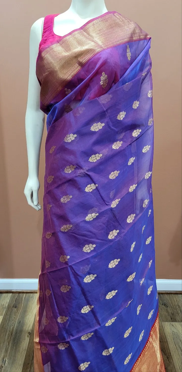 Katan Chanderi Silk Saree in Violet