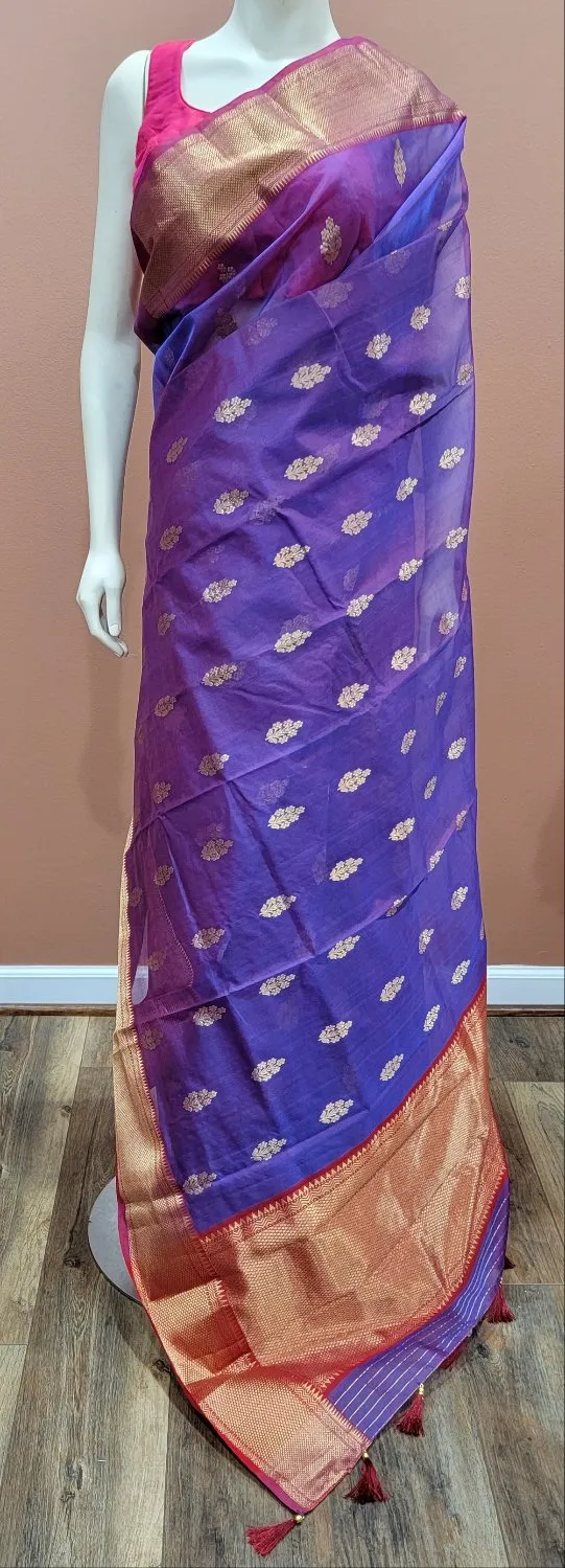 Katan Chanderi Silk Saree in Violet