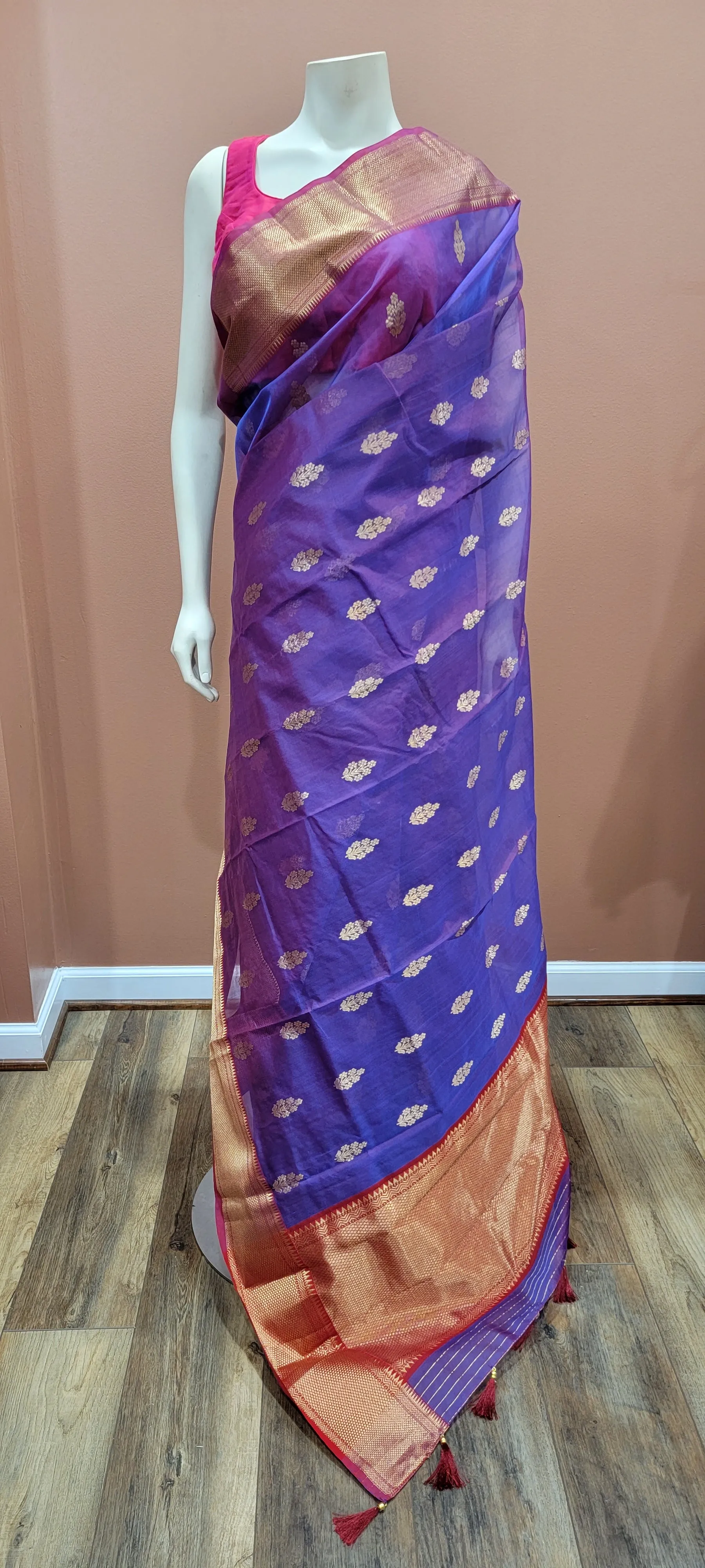 Katan Chanderi Silk Saree in Violet
