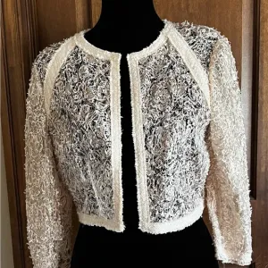 Kay Unger Bisque Lace &amp; sequins overlay bolero jacket NWT