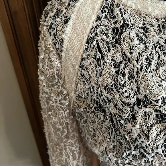 Kay Unger Bisque Lace &amp; sequins overlay bolero jacket NWT